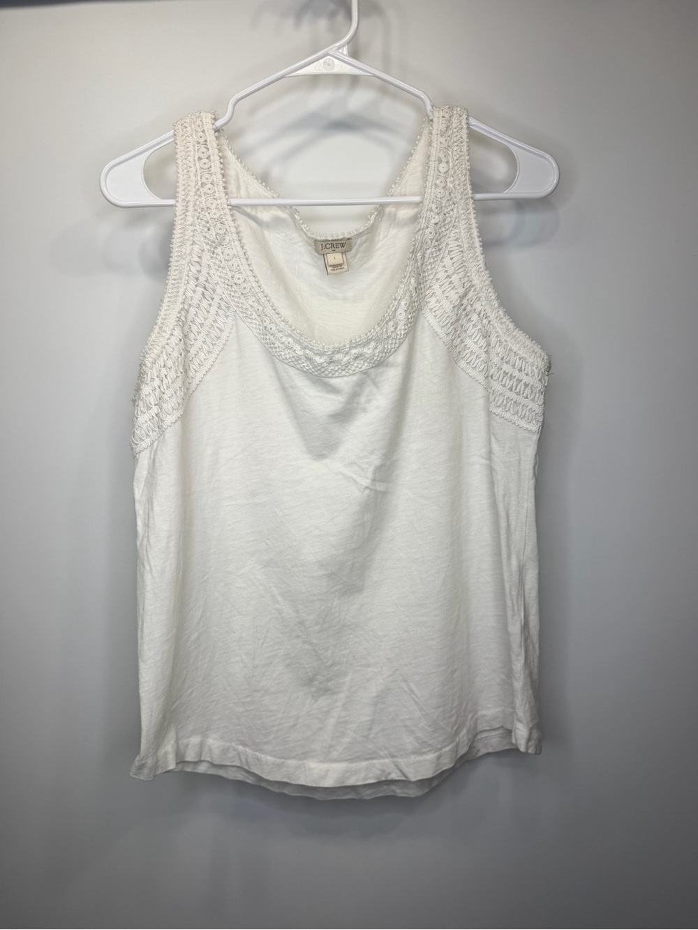 J.Crew White Crochet Trim Tank Top Size Large - Picture 2 of 11